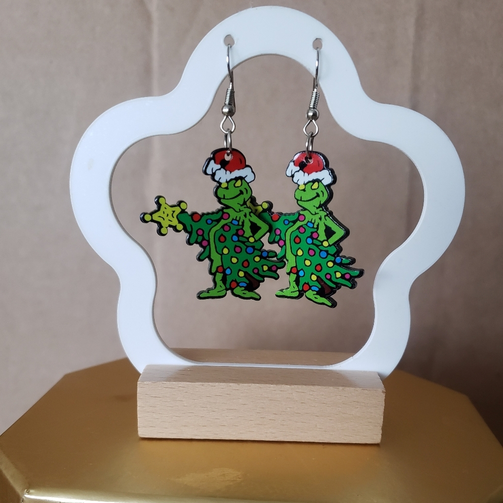 Festive Christmas Grinch Green and Red Earrings